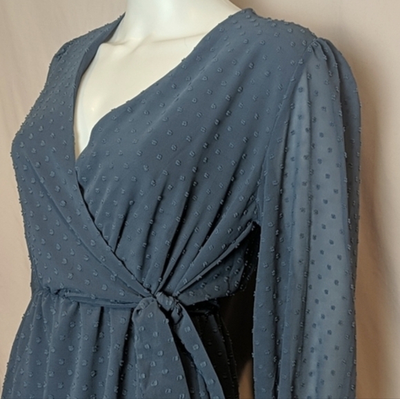 Goodnight Macaroon Blue Long Sleeve V Neck Simon Mini Dress with Built in Shorts - Picture 2 of 8